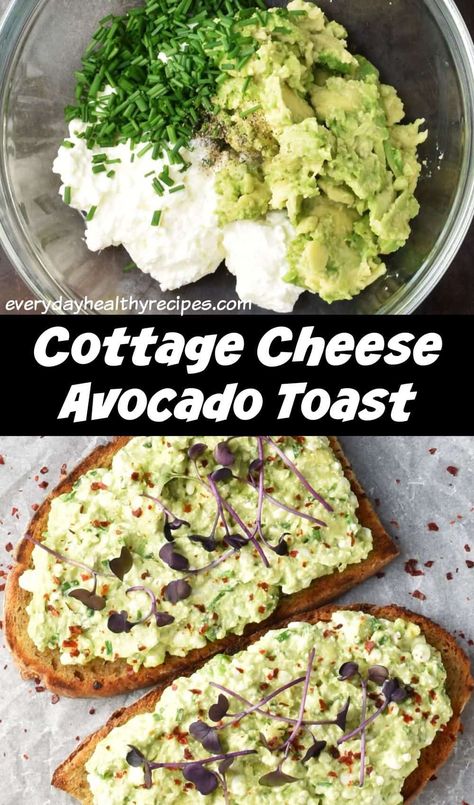 Food With Avocado Dinners, Lunches For High Cholesterol, Cottage Cheese Avocado Recipes, Avocado Snacks Healthy, Avocado Toast Variations, Avocado Toast With Protein, To Go Protein Breakfast, Healthy Breakfast Before Workout, Fruit With Cottage Cheese