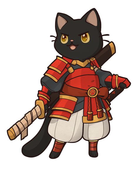 Samurai Cat Art, Samurai Illustration Art, Samurai Chibi, Cat Character Illustration, Animal Samurai, Samurai Cartoon, Samurai Panda, Samurai Animal, Cat Character Design