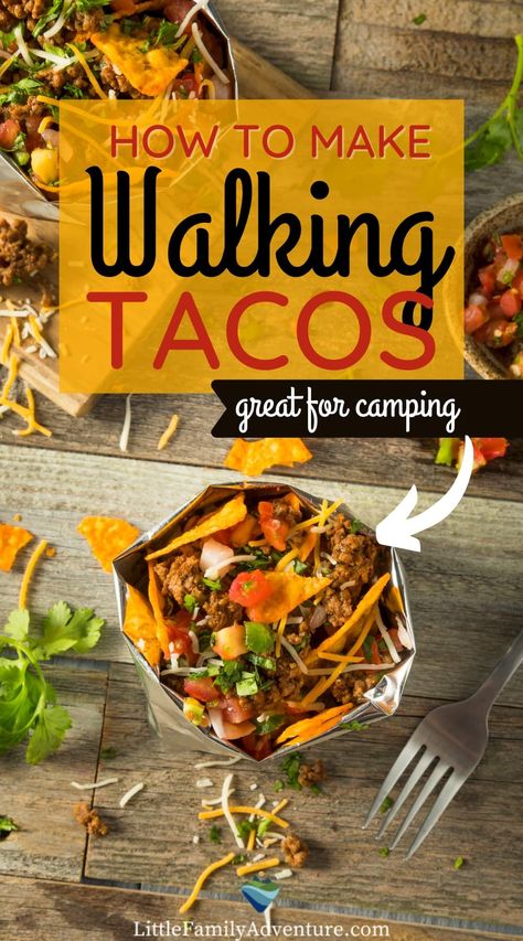 I love a good walking taco, especially on days that we're on the go and need something quick yet tasty! The best part about making Walking Tacos is that they are so easy to eat while holding onto whatever else you might be carrying - whether it be at a football party, camping trip, or just a weeknight dinner. This is my go-to recipe for a ground beef taco in a bag. Camping Tacos Dinners, Walking Tacos In A Bag, Walking Snacks, Taco In A Bag, Pool Food, Camping Meal Planning, Ground Beef Taco, Walking Taco, Kid Lunches