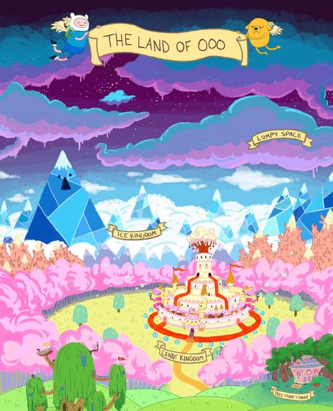 Adventure Time - Land of Ooo Map Part 1 Adventure Time Party, Adventure Time Parties, The Land Of Ooo, Candy Kingdom, Adventure Time Stuff, Land Of Ooo, Time Wallpaper, Adventure Time Wallpaper, Jake The Dog