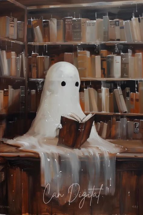 Cute Ghost Reading in Library Digital Halloween Cottagecore Decor Dark Academia Vintage Wall Art Poster Ghost H6 - Etsy Türkiye Vintage Ghost Art, Creepy Halloween Pictures, Reading In Library, Ghost Library, Dark Academia Wall Decor, Halloween Library, Halloween Cottagecore, Ghost Reading Book, Reading Poster