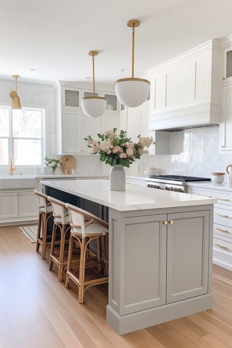 Sherwin Williams Repose Gray Color Review - Jenna Kate at Home Kitchen Island With Sink, Unique Kitchen Design, Best Kitchen Design, Grey Kitchen Island, Driven By Decor, Square Kitchen, Gray And White Kitchen, Kitchen Island With Seating, Island With Seating