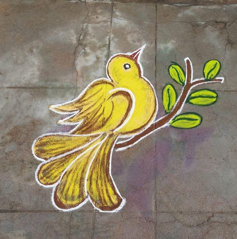 Bird Rangoli Design, Birds Rangoli Designs, Rangoli Kolam Designs With Colour, Cartoon Rangoli, Easy Rangoli Patterns, Bird Rangoli, Ugadi Rangoli, Birds Rangoli, Peacock Kolam