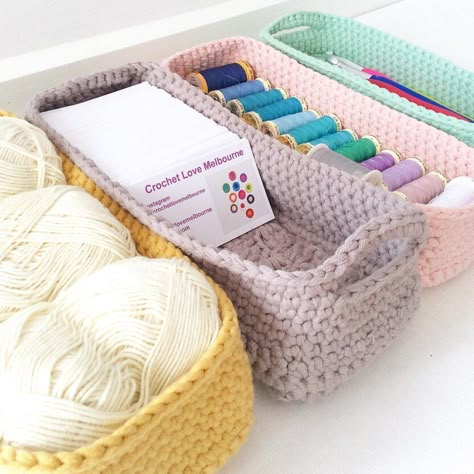 Rectangle Basket Crochet pattern by Crochetlovemelbourne | LoveCrafts Mini Baskets, Crochet Organizer, Boho Basket, Crochet Storage Baskets, Crochet Box, Basket Crochet, Crochet Storage, Crochet Baskets, Crochet Basket Pattern