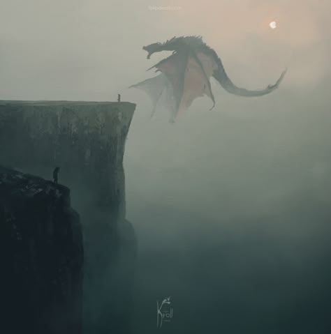 ArtStation - The Offering, Felipe Kroll Dragon Landscape, Landscape Concept Art, Boom Studios, Landscape Concept, The Cliff, Fantasy Dragon, Fantasy Aesthetic, Mystical Creatures, Illustration Digital