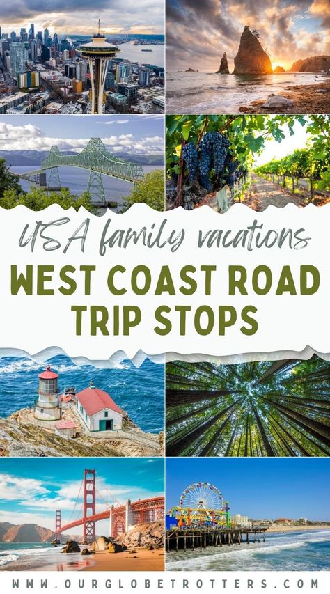 Planning a road trip along the US West Coast? 14 unmissable highlights to include when planning your itinerary. Includes best route to take road tripping west coast USA and plenty of inspiration for your next family vacation | US Vacation Ideas | Our Globetrotters - Adventurous Family Travel Blog Best Out West Road Trip, West Coast Family Vacation, Canada West Coast Road Trip, West Coast Vacation Ideas, Road Trip West Coast, Road Trip Family, Road Trip Stops, Family Vacations Usa, Adventurous Family