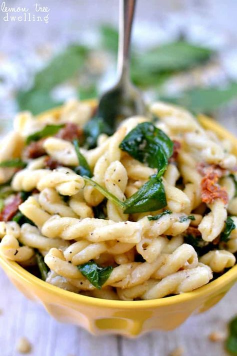 Sun Dried Tomato, Spinach & Goat Cheese Pasta. This looks SO tasty!!! Spinach And Goat Cheese, Spinach Goat Cheese, Lemon Tree Dwelling, Gf Pasta, Quinoa Pasta, Corner Bakery, Goat Cheese Pasta, Tomato Spinach, Spinach Cheese