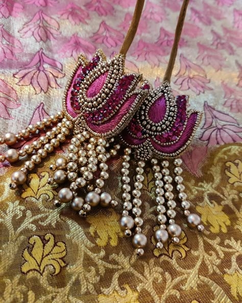 Maggam Work Blouse Hangings, Maggam Hangings For Blouses, Latkan Aari Work, Aari Work Tassels, Aari Work Tassels For Blouse, Aari Tassels Design, Aari Tassels For Blouse, Blouse Hangings Designs, Tussles Design