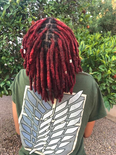 Medium Size Dreads, Mens Dyed Hair Ideas, Medium Size Locs, Dread Colors, Loc Sizes, Locs Dyed, Burgundy Dreads, Men Locs, Red Locs