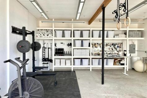 Garage Gym Ideas | 12 Bright Ideas for the Perfect Home Gym Garage Gym Half, Small Gym Room Ideas Garage, Small Workout Space In Garage, Weight Room In Garage, Budget Garage Gym, Garage Gyms Ideas Layout, Garage Mini Gym, Garage Gym Corner, Garage Gym Conversion