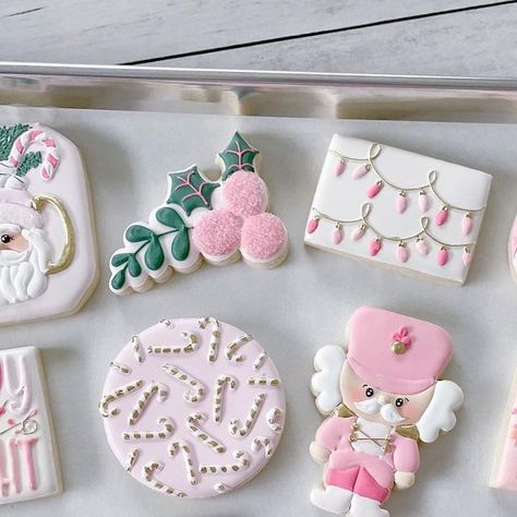 Pink Nutcracker Cookies, Pink Christmas Cookies, Christmas Stocking Cookies, Dreaming Of A Pink Christmas, Christmas Cookie Party, A Pink Christmas, Pink Cookies, Party Cookies, Blue Cookies