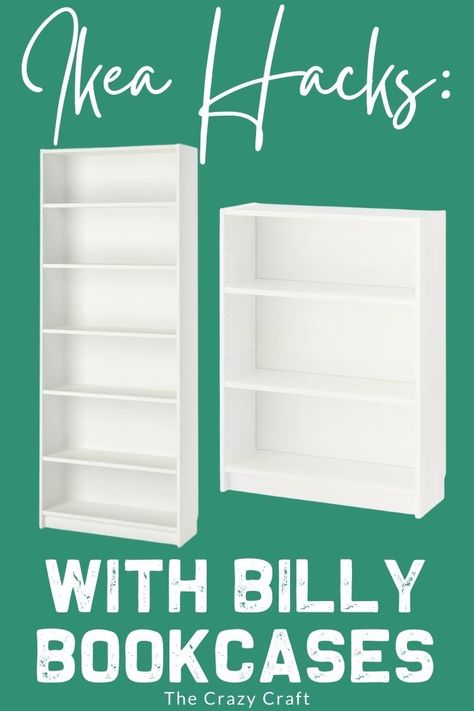 Ikea Hacks with Billy Bookcases - how to upscale plain white bookshelves into custom high-end decor on a budget Billy Regal Hack, Ikea Bookshelf Hack, Billy Hack, Ikea Billy Hack, Ikea Book, Ikea Shelving Unit, Ikea Pantry, Ikea Farmhouse, Bookcase Makeover