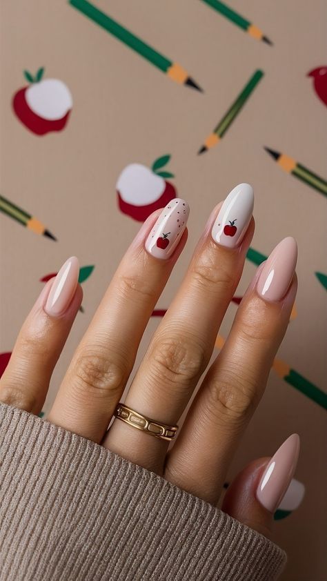 Cute Nails For Teachers, Nail Ideas For Teachers, Simple Teacher Nails, Teacher Nails Designs Back To School, Cute School Nails, Back To School Acrylic Nails, School Themed Nails, Back To School Nails For Teachers, Trendy Back To School Nails