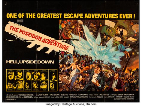 The Poseidon Adventure (20th Century Fox, 1972). Folded, Fine/Very Fine. British Quad (30" X 40") & Glossy Finish Lob... Pamela Sue Martin, 1970s Movies, Carol Lynley, Roddy Mcdowall, Adventure Poster, Ship At Sea, The Poseidon Adventure, Leslie Nielsen, Gene Hackman