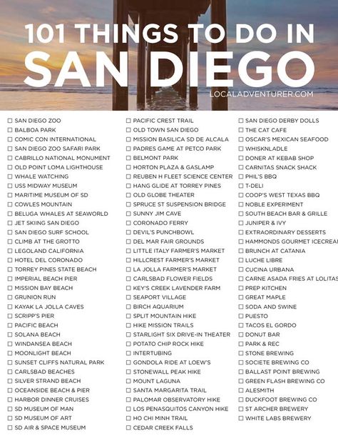 101 Things to Do in San Diego California - the Ultimate San Diego Bucket List - from the popular spots everyone has to do at least once to the spots a little more off the beaten path. // localadventurer.com Bucket List San Diego, San Diego Packing List, San Diego Things To Do In, San Diego Bucket List, Cabrillo National Monument, San Diego Zoo Safari Park, Cali Trip, San Diego Vacation, Old Town San Diego