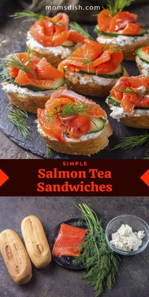 Smoked Salmon Tea Sandwiches, Salmon Tea Sandwiches, Herbed Cream Cheese, Smoked Salmon Cream Cheese, Baguette Slices, Salmon Appetizer, Simple Appetizer, Grilled Seafood Recipes, Salmon Cream Cheese