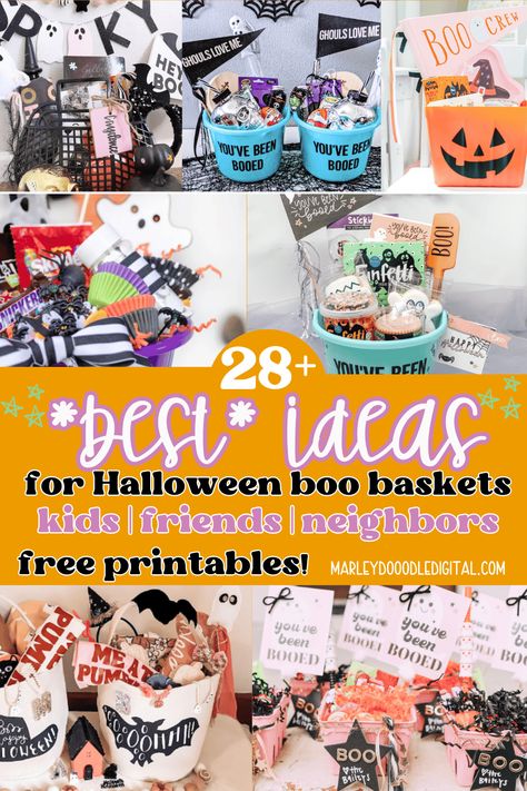 See the best 28+ creative DIY Halloween Boo Basket ideas for everyone on your list, including your kids, teachers, neighbors, and more! Includes free printable 'You've Been Booed' and 'We've Been Booed' tags and signs to make spreading Halloween cheer even easier. Halloween Boo Basket Ideas For Neighbors, Halloween You've Been Booed Ideas, Youve Been Booed Basket, Halloween Booed Gift Ideas, Neighbor Boo Basket Ideas, Neighborhood Boo Basket Ideas, You’ve Been Booed Ideas Free, Neighbor Boo Basket, Family Boo Basket