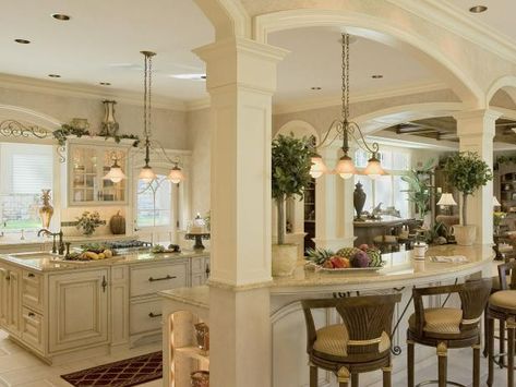 French Colonial Kitchen French Colonial Kitchen, Kitchen Colonial, French Kitchen Design, French Style Kitchen, Country Kitchen Island, French Kitchens, Colonial Kitchens, Holiday Palette, Classical Kitchen