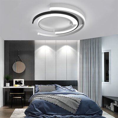 Ceiling light adopts irregular semi-circular ring design, with the concept of simplicity, full of fashionable design, stylish and simple, beautiful and durable, and can decorate your room very well. Individual creative minimalist fashion chic design LED light impresses with its unusual, contemporary look in fashionable and is an attractive eye-catcher in both the living room and in the bedroom. | Ivy Bronx Edip 1-Light 19.69" LED Flush Mount Acrylic in Black/White, Size 1.97 H x 19.69 W x 19.69 Brutalist Design, Simple Room, Led Ceiling Lamp, Color Changing Lights, Led Ceiling Fan, Ceiling Fan With Remote, Modern Ceiling, Modern Ceiling Light, Modern Round