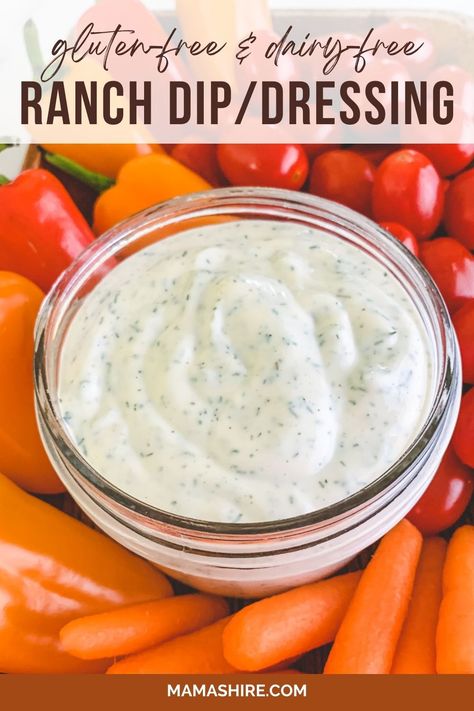 This homemade dairy-free ranch dressing and dip is so tasty and you’ll love how easy it is to make. Dairy Free Ranch Dip Recipe, Healthy Dip Recipes Dairy Free, Gluten Free Ranch Dip, Gluten Free And Dairy Free Dips, Gluten Free Dairy Free Dip, Dairy Free Ranch Dip, Dairy Free Ranch Dressing Recipe, Dairy Free Ranch, Dairy Free Ranch Dressing