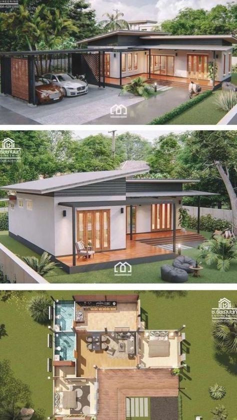 Modern, Villa-Style Single Storey House With Two Bedrooms Single Storey House, One Storey House, Barndominium Ideas Interiors, Modern Bungalow House, Barndominium Ideas Floor Plans, House Plan Gallery, Modern Style House Plans, Farmhouse Barndominium, House Construction Plan