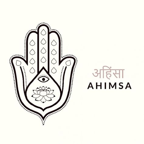 ahimsa: nonviolence to all living beings Ahimsa Tattoo, Yamas And Niyamas, Simple Tats, Yoga Sutras, Symbol Tattoo, Bhakti Yoga, India Independence, Symbol Tattoos, Neon Aesthetic