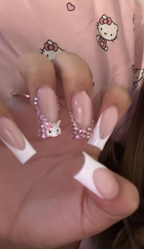 Baddie Nails Pink, Acrylic Nails Hello Kitty, Uñas Hello Kitty, Latino Girl, Band Nails, Girly Acrylic Nails, How To Grow Nails, Hello Kitty Nails, Really Cute Nails