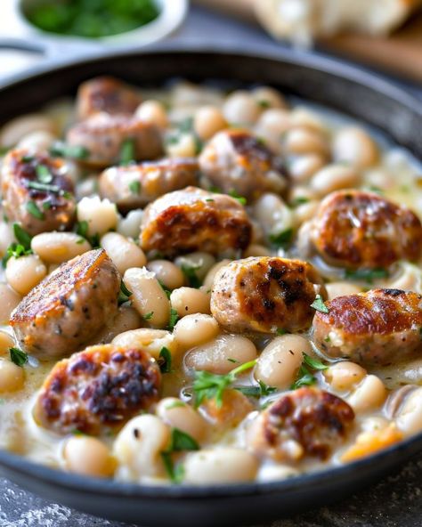 Beans And Cheese, Beans And Weiners, Beans And Sausage, Grilled Cheese Recipes, Cozy Meals, Delish Recipes, Chicken Sausage, Vegetarian Options, White Beans