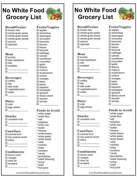 No White Diet List, No White Food Diet, Tryglicerides Diet Food Lists, No White Diet, Lemon Juice Diet, Whole Grains List, Food Grocery List, Low Carb Diet Food List, Diet Grocery List