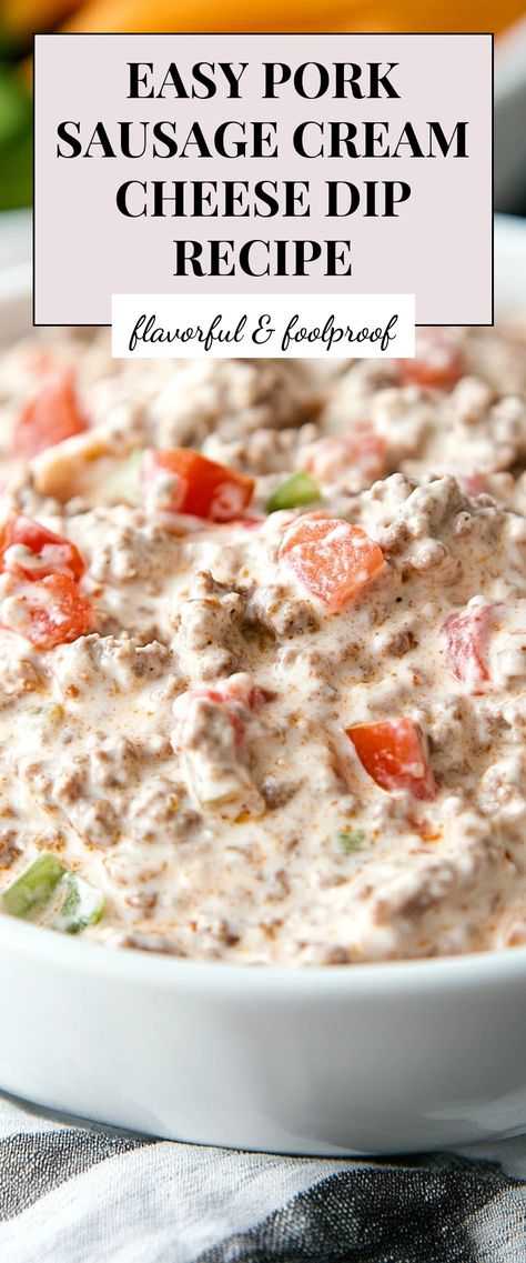 Image for Easy Pork Sausage Cream Cheese Dip Recipe Recipes With Sausage And Cream Cheese, Ground Pork Dip Recipes, Sausage Dip Crockpot Cream Cheeses, Cream Cheese And Sausage Dip, Rotel Cream Cheese Sausage Dip, Sausage And Cream Cheese Recipes, Pork Sausage Dip, Pork Sausage Appetizers, Ground Sausage Dip