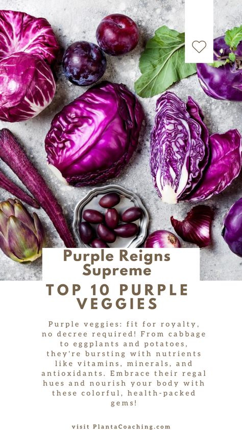 Purple veggies: they're the crown jewels of nutrition! No need to wait for a royal decree, you can easily snag these regal delights at your local market. From purple cabbage that's a vibrant party on your plate to eggplants that rock a purple cape of antioxidants, learn more about purple veggies and why you need them on your plate. Purple Veggies, Vegan Eggplant Parmesan, Purple Kale, Purple Vegetables, Purple Beans, Purple Cauliflower, Purple Cape, The Crown Jewels, Purple Fruit