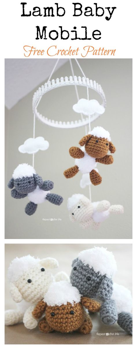 Lamb Baby Mobile Free Crochet Pattern #Crochet #Freepattern #Mobile Crochet Baby Mobile, Crochet Baby Mobiles, Diy Baby Mobile, Baby Mobil, Crochet Sheep, Crochet Mobile, Free Yarn, Baby Crochet Patterns Free, Diy Bebe