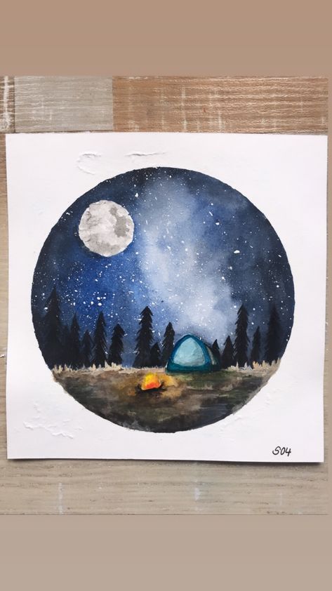 Camp Watercolor, Camping Watercolor, Camping Painting, Camping Drawing, Galaxy Painting, Galaxy Art, 수채화 그림, Watercolor Art Lessons, Watercolor Inspiration