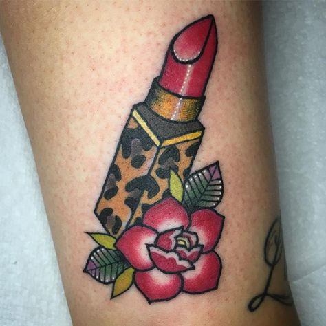 Traditional Lipstick Tattoo, Lipstick Tattoo Ideas, Lipstick Tattoo, Small Traditional Tattoo, Americana Tattoo, Lipstick Tattoos, Small Girly Tattoos, Army Tattoos, Wicked Tattoos