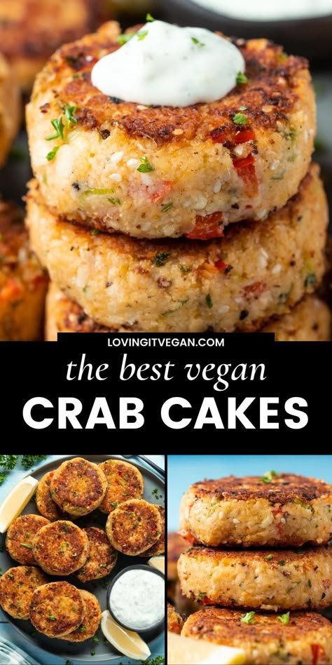 Vegan Pescatarian Recipes, Plant Based Crab Cakes, Vegan Palm Heart Recipes, Vegetarian Crab Cakes, Vegan Fish Cakes, Heart Of Palm Crab Cakes, Vegan Crab Cakes Lions Mane, Vegan Crab Meat, Hearts Of Palm Recipes Vegan Fish