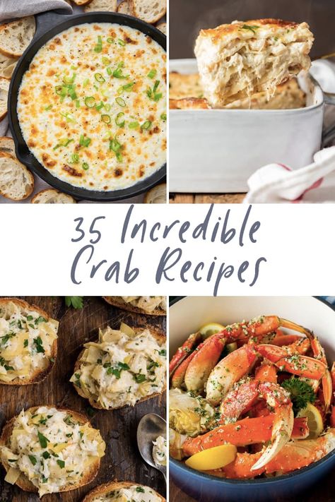 These crab recipes are absolutely incredible! From dip to lasagna to classic crab legs in delicious garlic butter, we've rounded up 35 of the most amazing crab recipes on the internet to spice up your next crustacean dinner. Polenta With Crab, Crab And Corn Chowder, Crab Casserole, Crab Legs Recipe, Crab Mac And Cheese, 40 Aprons, Crab Rolls, Seafood Lasagna, Crab Meat Recipes