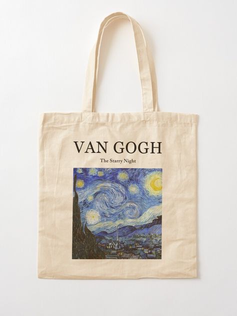 "Vincent Van Gogh Starry Night" Tote Bag by ind3finite | Redbubble Diy Tote Bag Design, Vincent Van Gogh Starry Night, Van Gogh Exhibition, Van Gogh Gifts, Graphic Tote Bag, Sublimacion Ideas, Canvas Bag Design, Sacs Tote Bags, Painted Tote