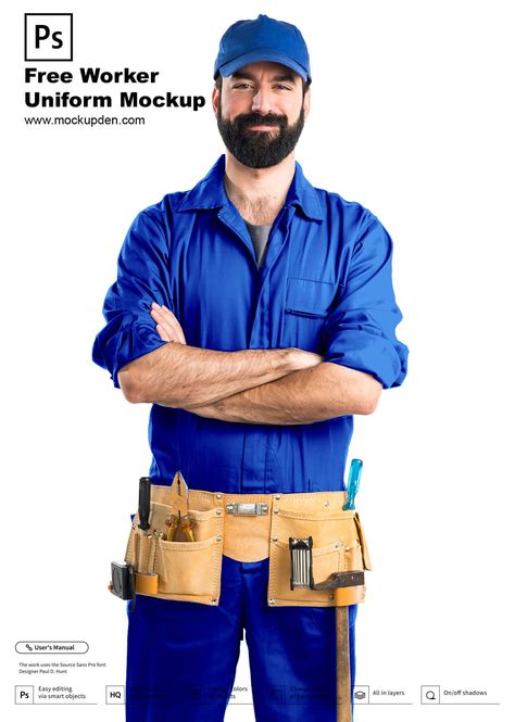 Free Worker Uniform Mockup PSD Template Clothes Mockup, Worker Uniform, Appliance Repair Service, Plumbing Emergency, Handyman Services, Work Uniforms, Presents For Men, Appliance Repair, Clothing Mockup