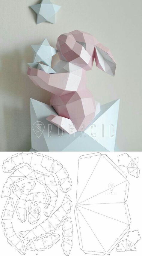 Rabbit Paper Craft, Paper Rabbit, Craft Origami, Star 3d, Paper Bunny, Folding Origami, Instruções Origami, Origami Paper Art, Seni Dan Kraf