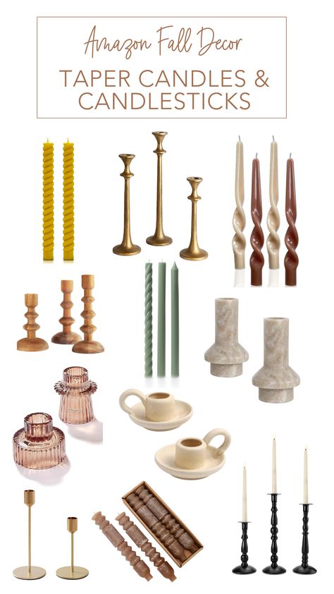 Nothing creates warm and cozy vibes quite like the flicker of candlelight. We love the look of earth-toned candlesticks and especially ones with unique shapes & textures! How To Style Candlesticks, Amazon Fall Decor, Tapered Candles, Fall Decor Ideas, Unique Shapes, Cozy Vibes, Taper Candles, Amazon Finds, Candlestick Holders