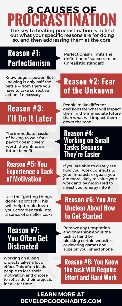 Are you a frequent procrastinator? Do you sometimes wonder why you keep putting things off? This infographic features many of the common reasons why people procrastinate. Check out the full article for studies and facts about why we procrastinate and what you can do to overcome your procrastination and become more productive. #procrastination #productivity #developgoodhabits #selfhelp #selfimprovement #infographics #infographic #beingproductive Now Quotes, How To Stop Procrastinating, Increase Productivity, Time Management Tips, Management Tips, Self Improvement Tips, What You Can Do, Getting Things Done, Self Development