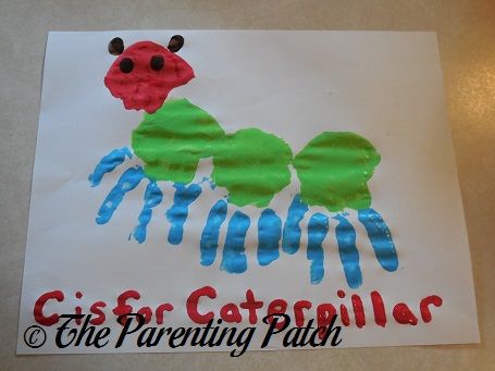 Make a letter C caterpillar craft with handprints and fingerprints using nontoxic paint. Letter C Handprint Craft, Letter C Handprint, C Caterpillar Craft, Letter C Crafts For Toddlers, Letter Handprints, C Is For, Sensory Themes, Caterpillar Handprint, C Is For Caterpillar