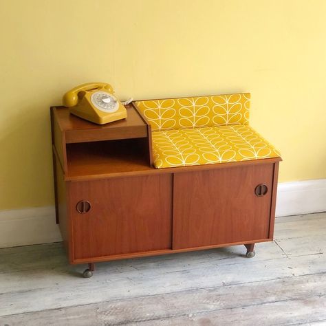 Telephone Table With Seat, Vintage Telephone Table, Telephone Seat, Hall Chairs, Upcycle Chair, Gossip Bench, Chic Living Room Decor, Storage Bench Seating, Boho Chic Living Room