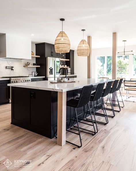 Kitchen White Oak, White Oak Floating Shelves, Modern Organic Kitchen, White Oak Kitchen, Oak Floating Shelves, Black Kitchen Island, Organic Kitchen, Modern Kitchen Island, Kitchen White