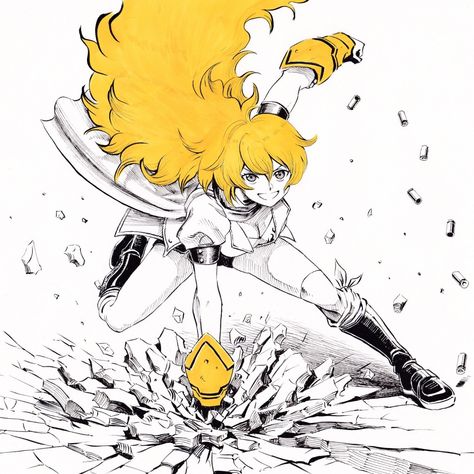 Superhero landing! Hero Landing Pose, Superhero Landing Pose, Landing Pose, Superhero Landing, Rwby Yang, Yang Xiao Long, Rwby Bumblebee, Rwby Blake, Rwby Ships