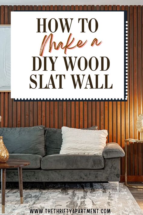 Transform your space with a DIY wood slat wall! Follow this easy guide for a stylish and modern update to any room in your home. Mcm Wood Feature Wall, Slat Wall Mudroom, Diy Slatted Wall, Diy Wood Slat Accent Wall, How To Make Wood Paneling Look Modern, Slatwall Ideas Home, Wood Paneling Makeover Living Rooms, Horizontal Wood Slat Wall, Wood Slat Wall Living Room