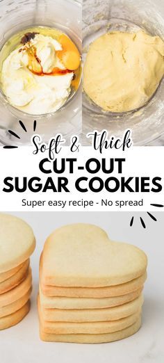 Unleash your inner baker with our super easy recipe for soft & thick cut out sugar cookies! This fail-proof recipe ensures your cookies hold their shape perfectly, with no spreading during baking. Crafted to perfection, these cookies are the epitome of sweetness and delight. Ideal for decorating or enjoying on their own, it's the best recipe you'll ever need for irresistible cut out sugar cookies! Two Sister Sugar Cookie Recipe, Homemade Cut Out Sugar Cookies, Cutable Sugar Cookie Recipe, Homemade Cutout Sugar Cookies, Best Sugar Cookie Dough For Cutouts, Easy Cut Out Cookies Recipe, Sugar Cookie Recipe Without Almond Extract, Shape Sugar Cookies Recipe, Sugar Cookies Cut Out Recipe