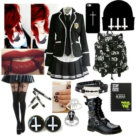 If you go a school that has to wear uniforms this is a way you can make your self look emo with your uniform on Grunge School Uniform, Punk School Uniform, Goth School Uniform, Look Emo, Anime School Uniform, Emo Outfit Ideas, Goth Anime, Drawing Rooms, Outfits Pastel