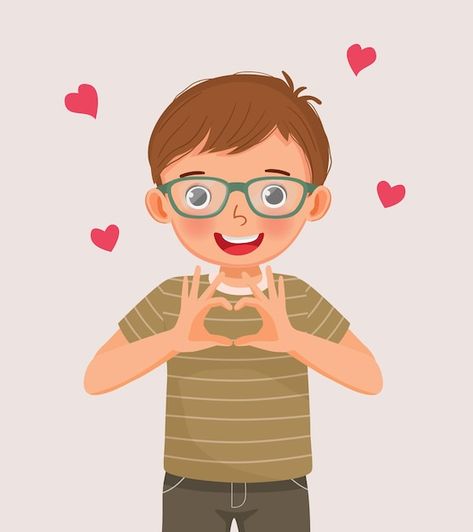 Vector little boy showing heart shape si... | Premium Vector #Freepik #vector #happy-heart #cute-boy #cartoon #cute-love Hands Gesture, Valentine Days, Boy Cartoon, Swami Samarth, Boy Illustration, Symbol Of Love, Happy Boy, Cartoon Boy