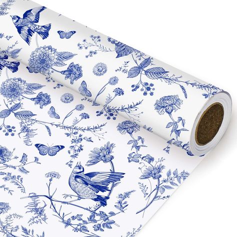 PRICES MAY VARY. THE PACKAGE INCLUDES: 1 roll chinoiserie floral gift wrapping paper is contained in the package, enough to meet your needs for gift wrapping and art craft making. CHINOISERIE DESIGN: Our wrapping paper roll adopts chinoiserie design with various flowers, birds and butterflies, colored in blue and white, elegant and exquisite, great supplies for gift wrapping. QUALITY MATERIAL: Made of premium paper material, sturdy and durable, hard to tear off, apt to fold and easy to cut, with Blue Toile Baby Shower Decor, Chinoiserie Party, Blue Willow Decor, Diy Chinoiserie, Chinoiserie Patterns, Chinoiserie Wedding, Wedding Wrapping Paper, Blue Floral Wallpaper, Chinoiserie Pattern